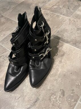 Rebecca minkoff Women’s Black Strappy Pointed-Toe Ankle Boots